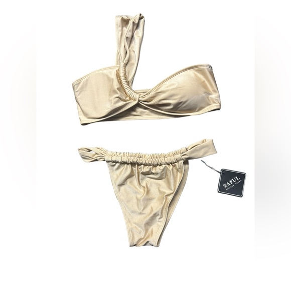 ZAFUL women’s gold one shoulder bikini swim set size L NWT - Picture 2 of 14